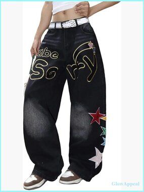 Wide Leg Baggy Jeans High Rise Loose Fit Y2K Streetwear Denim Pants